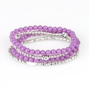 Blooming Buttercups Purple Silver Stretch Bracelet